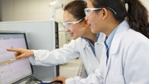 Ling Sun (left) and Audrey Miao (right), lab members, examine analytical data. Maintaining and delivering outstanding analytical performance is one of BASF's central missions and is the guarantor of the high quality of BASF products.