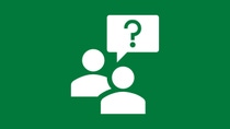 Icon showing two people and a question mark, symbolizing application support and FAQs.