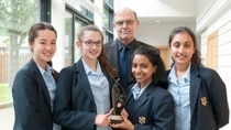Chris Wilson, from BASF, with Chemquiz 2015 winners Withington Girls' School - from left, Georgina Findlay, Imogen Breeze, Namitha Aravind and Diya Salahudin. Chris Wilson, from BASF, with Chemquiz 2015 winners Withington Girls' School - from left, Georgina Findlay, Imogen Breeze, Namitha Aravind and Diya Salahudin.