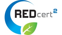 Redcert logo with blue crescent and green leaf 