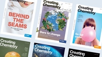 Collage of creating chemistry magazine covers.