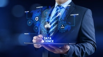Data science analytics concept. Businessman pressing button on screen. Data science analytics concept. Businessman pressing button on screen.
