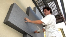 Die Neopor-Platte wird an die Fassade geklebt. Der Handwerker fixiert sie durch kräftigen Händedruck. Anschließend wird das Dämmmaterial verdübelt.           Abdruck honorarfrei. Copyright by BASF.
The Neopor® is applied to the façade. The craftsman presses firmly on the insulating panel to fix it in place. The insulating material is then doweled.                     Print free of charge. Copyright by BASF. Die Neopor-Platte wird an die Fassade geklebt. Der Handwerker fixiert sie durch kräftigen Händedruck. Anschließend wird das Dämmmaterial verdübelt.           Abdruck honorarfrei. Copyright by BASF.
The Neopor® is applied to the façade. The craftsman presses firmly on the insulating panel to fix it in place. The insulating material is then doweled.                     Print free of charge. Copyright by BASF.