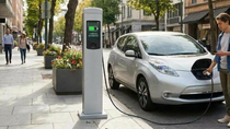 Electric car which is being charged. Electric car which is being charged.