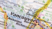 Close up of a map on Vancouver, BC