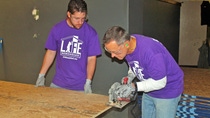 BASF employees worked inside the Durfee Innovation Society on subflooring, electrical, plumbing and painting projects.