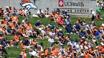 Denver Broncos fans watching the first practice at Denver Broncos training camp July 31, 2015 at the UCHealth Training Center in Englewood,CO.