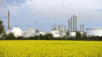 The towers of the aromatics plant on Friesenheim Island, a part of BASF’s Ludwigshafen Verbund site, are visible in the background. This facility can supply the Verbund with up to 300,000 metric tons of benzene per year. It is one of the central Verbund plants that are directly linked to both steam crackers. The steam crackers produce a number of important basic chemical products, including in particular ethylene and propylene.