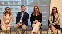 From left to right: Jordan Keller, Manager of BMB Solutions for BASF NA, Simon Schwarzwald, Sustainability Expert from REDcert, Michelle Lea, Vice President of Global Marketing for Nilit and Denise Hartmann, Senior Vice President of Dispersions Americas for BASF. From left to right: Jordan Keller, Manager of BMB Solutions for BASF NA, Simon Schwarzwald, Sustainability Expert from REDcert, Michelle Lea, Vice President of Global Marketing for Nilit and Denise Hartmann, Senior Vice President of Dispersions Americas for BASF.