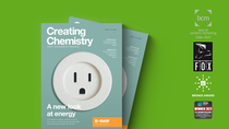 Cover of the Creating Chemistry magazine lies on a colored background