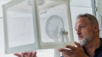 Malaria-Experte Justin McBeath betrachtet Mosquitos im Labor