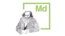 Eine Zeichnung von Dmitri Mendeleev mit dem Elementarsymbol für Mendelevium