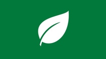 White leaf icon on a green background, representing sustainability and environmental responsibility.