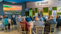 Paul Rea, Senior Vice President of BASF Agricultural Solutions North America, welcomes more than 60 attendees to the Biofuels Summit at the BASF Center for Sustainable Agriculture.
