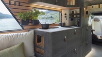 With Elastoflex ®, natural materials in the living area of the VisionVenture can be seen and felt in a new way. The polyurethane foam system is actually known as a glass fiber reinforced material for structural components; in the campervan, it accentuates the natural fiber hemp on decorative surfaces such as cupboard doors or kitchen fronts. The VisionVenture, co-created by BASF and HYMER, is a near-production glimpse into the future of van life. Using the development ex-pertise of the BASF Creation Center, a new class of van has been created that blazes a trail in lightweight construction, independence, travel experience and design. Photo: Hymer GmbH & Co. KG With Elastoflex ®, natural materials in the living area of the VisionVenture can be seen and felt in a new way. The polyurethane foam system is actually known as a glass fiber reinforced material for structural components; in the campervan, it accentuates the natural fiber hemp on decorative surfaces such as cupboard doors or kitchen fronts. The VisionVenture, co-created by BASF and HYMER, is a near-production glimpse into the future of van life. Using the development ex-pertise of the BASF Creation Center, a new class of van has been created that blazes a trail in lightweight construction, independence, travel experience and design. Photo: Hymer GmbH & Co. KG