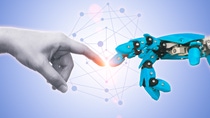 Technology of robot or robotic engineering connected era future for people concept Technology of robot or robotic engineering connected era future for people concept