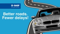 A silver car driving on a road against a blue background. The text reads: "Better roads. Fewer delays! Discover more in our YouTube video." A silver car driving on a road against a blue background. The text reads: "Better roads. Fewer delays! Discover more in our YouTube video."
