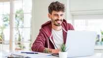 Young student man laptop home smart work Young student man laptop home smart work