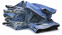 Stack of blue jeans