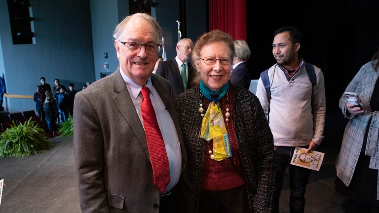 SUNY Board of Trustee chair Merryl H. Tisch, Chancellor Kristina M. Johnson and Binghamton University President Harvey Stenger were a few of the many who congratulated  Distinguished Professor of Chemistry and Materials Science M. Stanley Whittingham for his recent 2019 Nobel Prize win in chemistry at a ceremony held in his honor at the Anderson Center for the Performing Arts, Friday, October 18, 2019. 