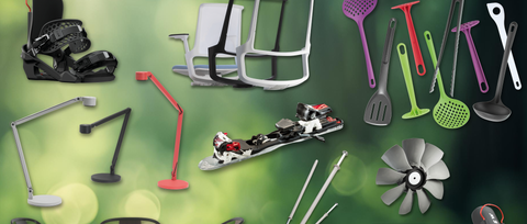 Household items made with Ultramid in front of a green backdrop