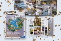 Collage of creating chemistry 'Dare to change' edition layout.