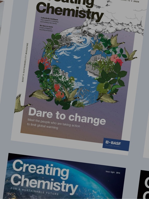 Collage of covers from the Creating Chemistry Magazine.