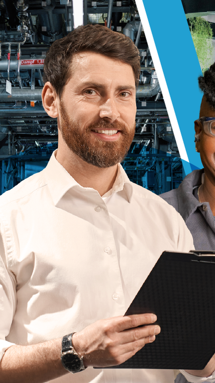 An engineer wearing a hard hat and safety goggles stands in front of an industrial plant. She is working on sustainable chemical innovations.