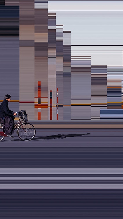 A person rides a bicycle through the city, with the background blurred A person rides a bicycle through the city, with the background blurred