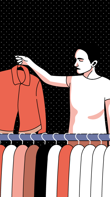 Illustration: Frau sortiert ihre Kleidung aus Illustration: Frau sortiert ihre Kleidung aus