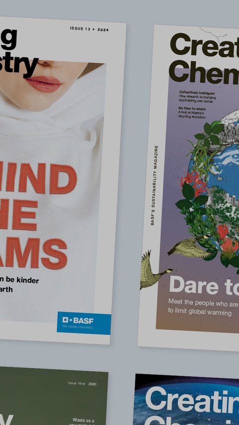 Collage of covers from the Creating Chemistry Magazine.