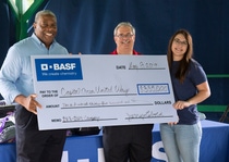BASF presented Capital Area United Way a $335,000 check representing the total amount pledged during the 2018-2019 United Way campaign by BASF and employees from the Geismar and North Geismar sites.  Pictured from left are George Bell, President and CEO of Capital Area United Way, John Bailey, BASF Site Controller and Lindsey Rey, BASF Production Engineer.  