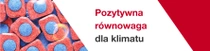 Czerwone i niebieskie tabletki do zmywarki. Nad tabletkami unosi się świetlny wir. Tekst na zdjęciu brzmi: „Z korzyścią dla klimatu”.