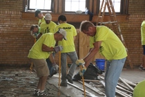 BASF volunteers help renovate the gymnasium at Durfee Middle School. BASF volunteers help renovate the gymnasium at Durfee Middle School.
