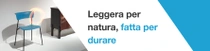 Una sedia blu e un mobile scuro su uno sfondo chiaro con un vortice luminoso. Il testo recita: « Leggero per natura, progettato per durare. » Una sedia blu e un mobile scuro su uno sfondo chiaro con un vortice luminoso. Il testo recita: « Leggero per natura, progettato per durare. »