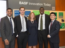 Standing with their BASF coach, Lauren Cafiero in the middle, the students from Northwestern University are (left to right) Michael Desanker, Blake Johnson, David Pickens III and Jie Lu. Standing with their BASF coach, Lauren Cafiero in the middle, the students from Northwestern University are (left to right) Michael Desanker, Blake Johnson, David Pickens III and Jie Lu.