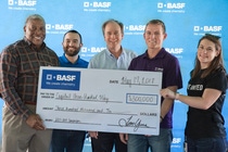 BASF employees present a check to Capital Area United Way for $300,000 – the total dollars pledged by employees and the company during the 2017-2018 United Way campaign at Geismar, North Geismar and Zachry sites.  Pictured from left to right are George Bell, President and CEO of Capital Area United Way; Kyle Bove, Vice President, Resource Development and Marketing at Capital Area United Way; Tom Yura, BASF’s Senior Vice President and General Manager at the Geismar site; Parker Sanderson, BASF employee and United Way Jambalaya Cook-Off Coordinator; and Lindsey Rey, BASF employee and United Way Campaign Chair.