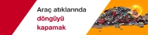 Solda kırmızı bir üçgen ve ortada «Araç Atıklarında Döngüyü Kapamak» yazısı bulunan grafik. Sağda, turuncu bir zemin üzerinde ezilmiş ve sökülmüş araç parçaları ile enkazdan oluşan büyük bir yığının fotoğrafı, yığının üzerinde parlayan kırmızı-yeşilturuncu ışık halkası efektiyle birlikte. Solda kırmızı bir üçgen ve ortada «Araç Atıklarında Döngüyü Kapamak» yazısı bulunan grafik. Sağda, turuncu bir zemin üzerinde ezilmiş ve sökülmüş araç parçaları ile enkazdan oluşan büyük bir yığının fotoğrafı, yığının üzerinde parlayan kırmızı-yeşilturuncu ışık halkası efektiyle birlikte.