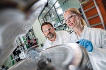 More and more electric cars are registered worldwide every year. At the same time, the raw materials for the batteries are limited and mining them is associated with negative environmental impact. BASF researchers at the Ludwigshafen site are therefore developing a new chemical process to recycle high-purity lithium from these batteries. This will also avoid waste and reduce the CO2 footprint compared to existing recycling processes.The recycling process creates a substance called “black mass,” which is further processed by lab technician Stefan Schleicher (left) and chemist Dr. Birgit Gerke (right).