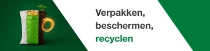 Aan de linkerkant van het beeld is een sandwich te zien die gedeeltelijk is verpakt in een witte plastic wikkel. Rechts staat de tekst: "Verpakken, beschermen, recyclen" Aan de linkerkant van het beeld is een sandwich te zien die gedeeltelijk is verpakt in een witte plastic wikkel. Rechts staat de tekst: "Verpakken, beschermen, recyclen"