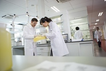 Daniel Freidank (left) and Wei Leng (right), lab managers, check the quality of viscoelastic polyurethane foam. The density of a foam product depends on the type and amount of blowing agent, and the flexibility or rigidity on the structure of polyols and isocyanates involved. Daniel Freidank (left) and Wei Leng (right), lab managers, check the quality of viscoelastic polyurethane foam. The density of a foam product depends on the type and amount of blowing agent, and the flexibility or rigidity on the structure of polyols and isocyanates involved.