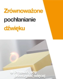 Grupa bloków piankowych w różnych bladych kolorach, przeznaczonych do ekologicznych rozwiązań wygłuszających. Nad blokami unosi się świetlny wir. Tekst brzmi: „Skuteczne wygłuszenie w zgodzie z naturą”.