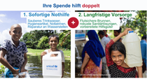 Ihre Spende hilft doppelt: 1. Sofort mit Nothilfe in Form von sauberem Trinkwasser, Hygieneartikeln, Notlatrinen sowie der Reperatur von Wasserstellen. 2. Langfristige Vorsorge durch flutsichere Brunnen, robuste Sanitärlösungen und vorbereitete Hilfsgüter Ihre Spende hilft doppelt: 1. Sofort mit Nothilfe in Form von sauberem Trinkwasser, Hygieneartikeln, Notlatrinen sowie der Reperatur von Wasserstellen. 2. Langfristige Vorsorge durch flutsichere Brunnen, robuste Sanitärlösungen und vorbereitete Hilfsgüter
