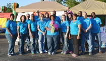 BASF employees prepare to participate in the Relay around the track throughout the night. From left to right: Anita McGrew, G4S, Rena Whigham, Site Controller, Jesus Morales, Regional Service Center Project Manager, Gail Boykin, Human Resources Generalist, Bucky Richardson, KBR, Bonita Walley, Environmental, Health and Safety Administrator, Chrissie James, Maintenance Systems Specialist, Chandra Barnes, G4S, Donnell Grice, SIS, Stephanie Bell, Senior Administrative Assistant, Jim McCormick, Accounting Manager, Lauren Thornton, KBR, Quinici Howell, Regional Service Center and Engineering Administrator, Jonathan Lang, ABM, Bill Napper, Group Leader – Analyzer and Intermediate Testing, and James Luden, ABM .