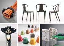Universalstecker von TE Connectivity aus Ultramid® (links oben), die Belleville Armchairs von Vitra aus Ultramid® SI (rechts oben), Ultradur® B4450 G5 in der Serienproduktion der Leistungshalbleitermodule MiniSKiiP Dual der Firma SEMIKRON (rechts unten), Kaffeekapseln der Firma Equity Holding S.A. aus Ultradur® B1520 FC (mittig unten) und ein Dämpferlager, das aus den beiden BASF-Kunststoffspezialitäten Cellasto® und Ultramid® besteht (links unten).

Universal connectors from TE Connectivity made of Ultramid® (upper left), the Belleville Armchairs from Vitra made of Ultramid® SI (upper right), Ultradur® B4450 G5 in the mass production of the MiniSKiiP Dual power semiconductor modules from the company SEMIKRON (lower right), coffee capsules from Equity Holding S.A made of Ultradur® B1520 FC (lower middle) and a top mount made of the two BASF's plastic specialties Cellasto® and Ultramid® (lower left).