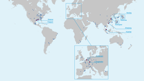World map marked with production sites and Verbund sites