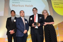 Markus Heldt, former President of BASF’s Agricultural Solutions division, receives the Lifetime Achievement Award at the Agribusiness Intelligence Crop Science Awards 2019 in recognition of a four-decade career dedicated to agriculture.   (l-r) Sanjiv Rana, editor in chief Agrow magazine, Dan Ren, deputy director of Biotechnology Institute Chengdu Newsun, Markus Heldt and Charlotte Smith, presenter of BBC Radio 4’s Farming Today program. Markus Heldt, former President of BASF’s Agricultural Solutions division, receives the Lifetime Achievement Award at the Agribusiness Intelligence Crop Science Awards 2019 in recognition of a four-decade career dedicated to agriculture.   (l-r) Sanjiv Rana, editor in chief Agrow magazine, Dan Ren, deputy director of Biotechnology Institute Chengdu Newsun, Markus Heldt and Charlotte Smith, presenter of BBC Radio 4’s Farming Today program.