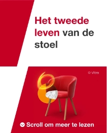 A classic lounge chair with ottoman in a modern living room with a light swirl. The text reads: "One chair, two lives." A classic lounge chair with ottoman in a modern living room with a light swirl. The text reads: "One chair, two lives."