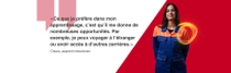 Une employée de BASF en Allemagne, vêtue d’une combinaison de travail orange et bleue, se tenant devant un fond rouge, un tourbillon lumineux flotte autour de son épaule.Le texte indique: « Ce que je préfère dans mon apprentissage, c’est qu’il me donne de nombreuses opportunités. Par exemple, je peux voyager à l’étranger ou avoir accès à d’autres carrières. » Une employée de BASF en Allemagne, vêtue d’une combinaison de travail orange et bleue, se tenant devant un fond rouge, un tourbillon lumineux flotte autour de son épaule.Le texte indique: « Ce que je préfère dans mon apprentissage, c’est qu’il me donne de nombreuses opportunités. Par exemple, je peux voyager à l’étranger ou avoir accès à d’autres carrières. »
