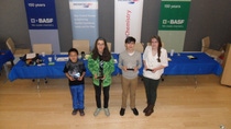Jack Lee (left), a sixth grader from New Milford, New Jersey, won the New Jersey State You Be The Chemist Challenge® and will represent New Jersey at the 2015 National Challenge event in Philadelphia on June 22.  Also pictured from left to right: first runner-up Julie Gerber (sixth grader from Black River Middle School in Morris County); second runner-up Ronnie Millet (eighth grader from Franklin Avenue Middle School in Bergen County); and third runner-up Zachary De Nichilo (eighth grader from David E. Owens Middle School in Bergen County).